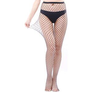 Women's Black Fishnet Tights with Wide Diamond Pattern Comfortable and Stylish